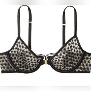 Victoria Secret NWT Black Embroidered Unlined Demi Bra Size 36B